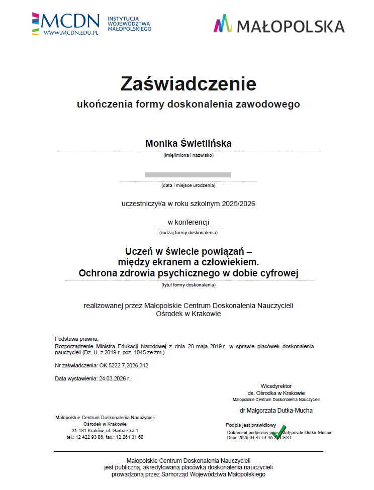 Ochrona zdrowia psychicznego w dobie cyfrowej – slajd z konferencji