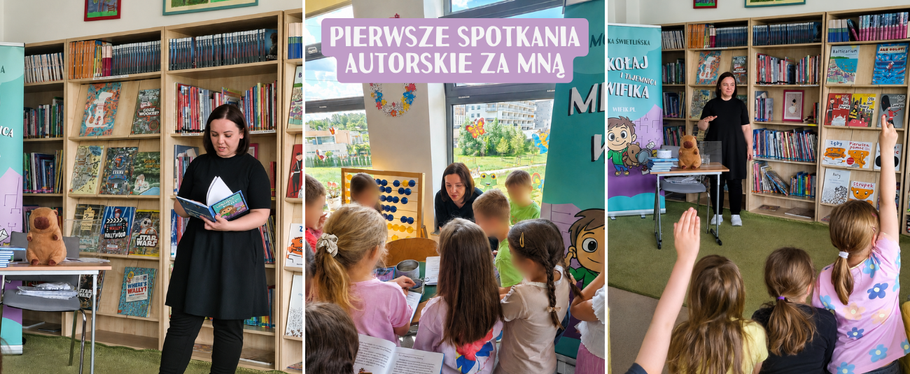 Książka Mikołaj i tajemnica Wifika podczas spotkania autorskiego z dziećmi